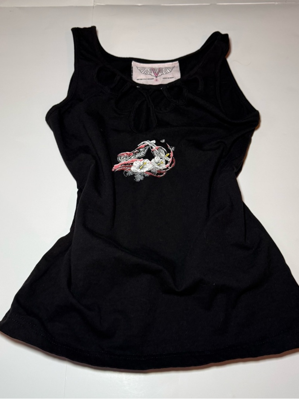 Black Floral‎ Motorcycle Embroidered Scoop Neck Tank Top